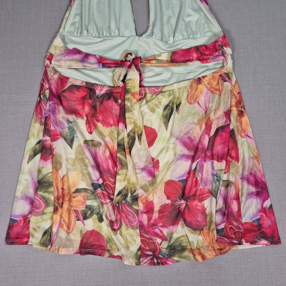 Floral Halter V-Neck Swim Summer Short Dress Red Pink Green Plus Size 4XL - Picture 7 of 9